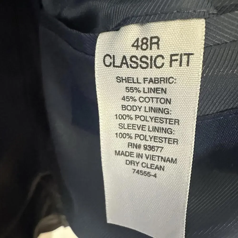 Stafford Jacket Linen Cotton Hopsack Blazer Sport Coat Indigo‎ 48R